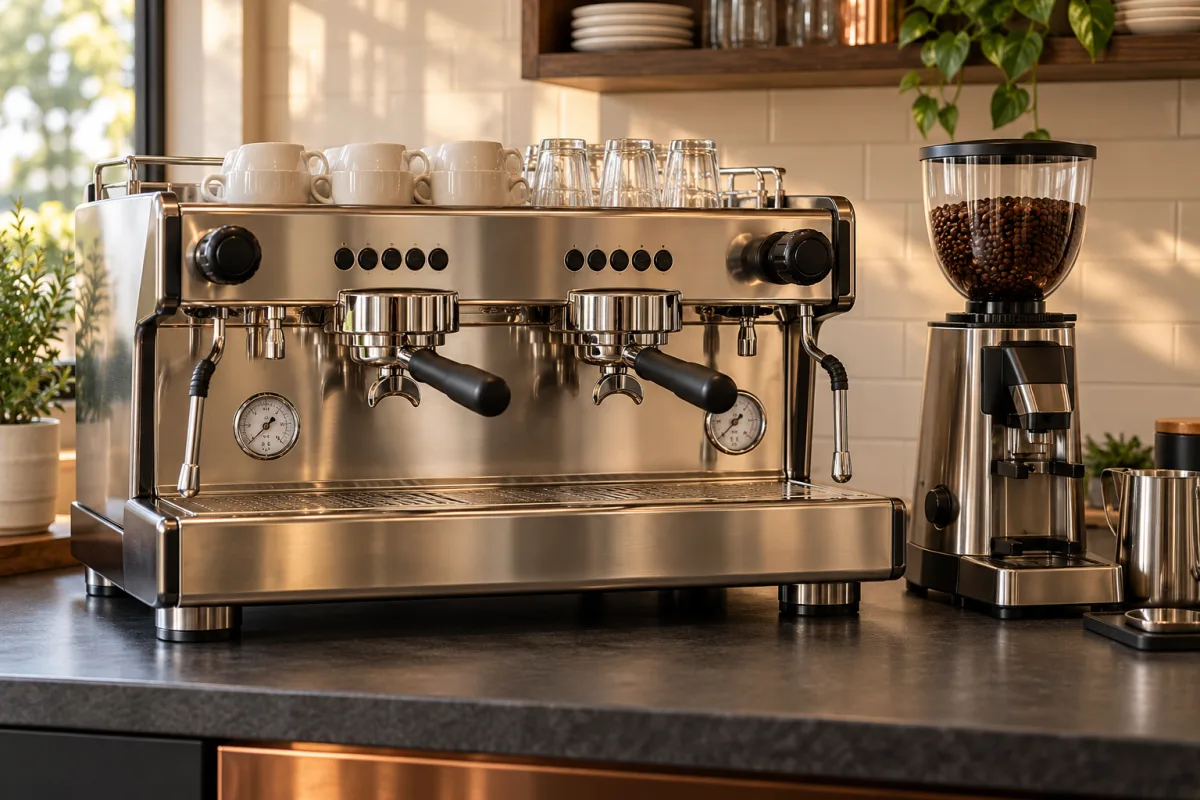 Commercial espresso machine on a coffee counter