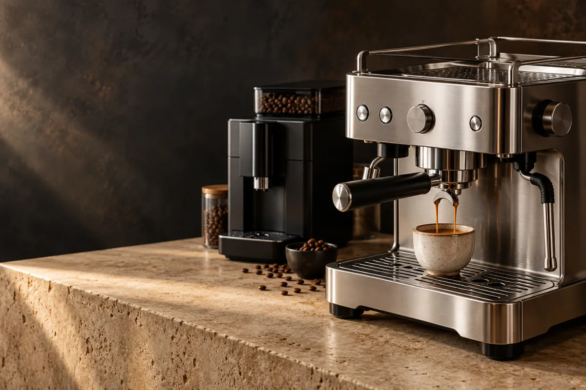 Espresso machine pouring coffee